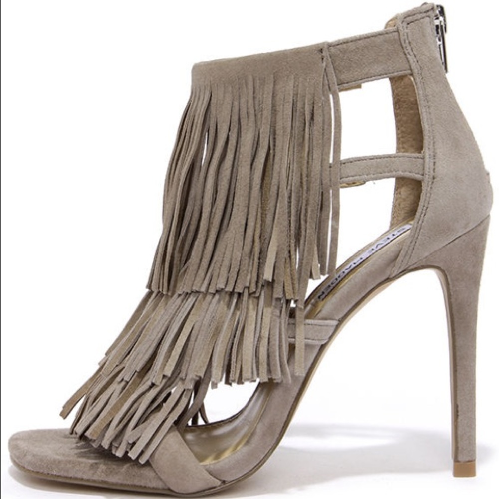 Steve Madden Fringly Taupe Suede Dress Sandals